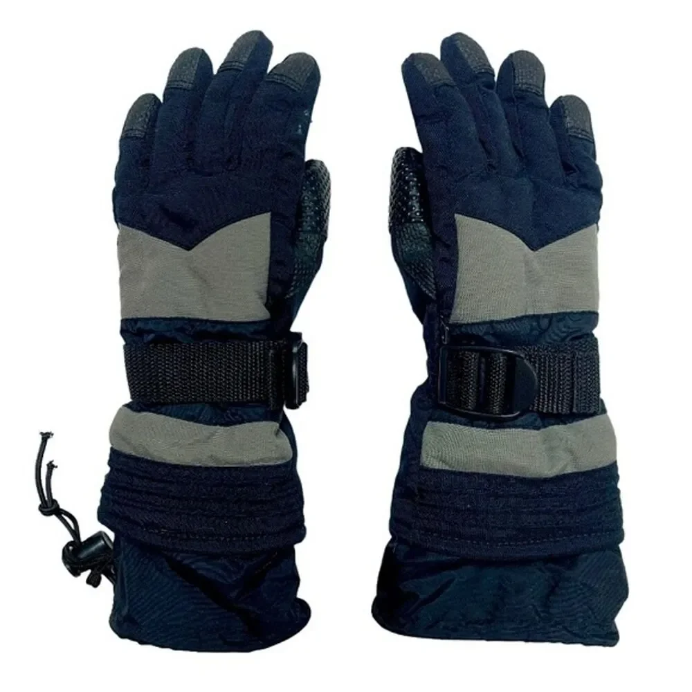 Kid’s Black Warm Winter Heavy Duty Lined Ski Snow Gloves Thinsulate